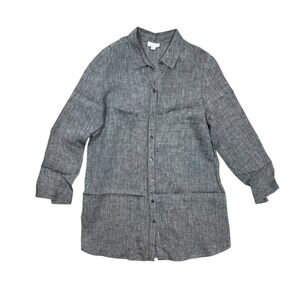 J. Jill‎ Women's Gray Linen Button Up Tunic Lagenlook Heathered Shirt Medium